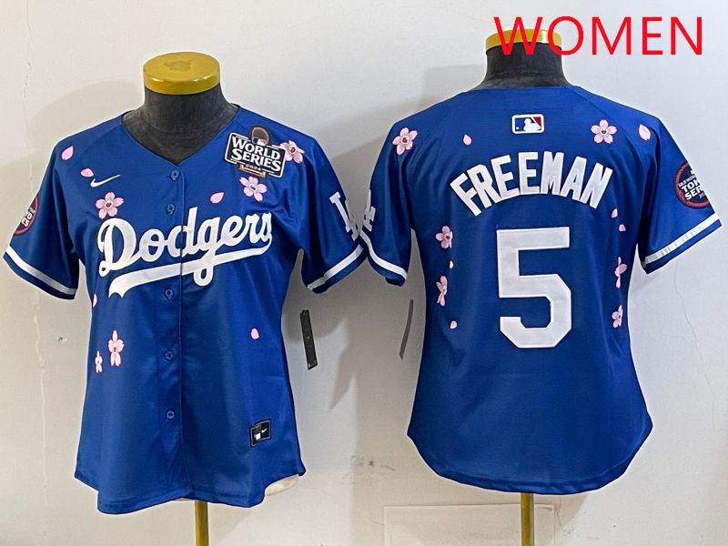 Women Los Angeles Dodgers #5 Freeman Blue Sakura Edition 2025 Nike MLB Jersey style 2